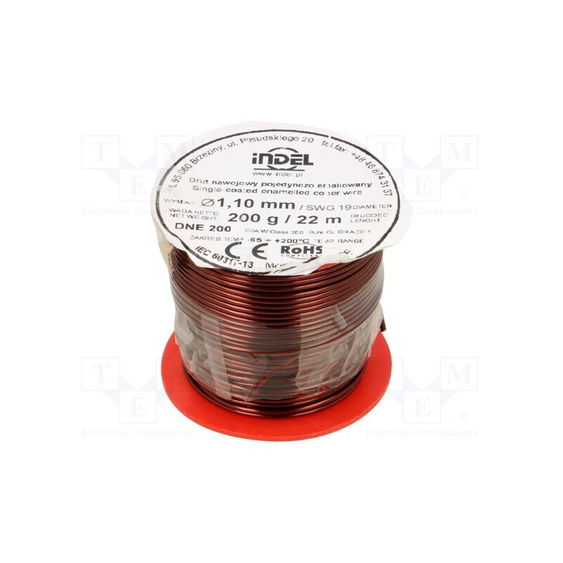 1 rol x INDEL - DNE1,10-200G - Coil wire, single coated enamelled, 1.1mm, 0.2kg, -65÷200°C