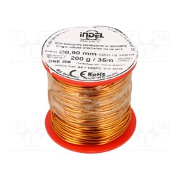 1 rol x INDEL - DNE0,90-200G - Coil wire, single coated enamelled, 0.9mm, 0.2kg, -65÷200°C