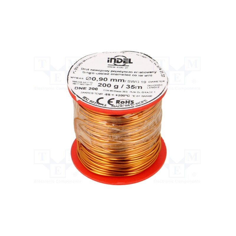 1 rol x INDEL - DNE0,90-200G - Coil wire, single coated enamelled, 0.9mm, 0.2kg, -65÷200°C