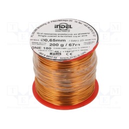 1 rol x INDEL - DNE0,65-200G - Coil wire, single coated enamelled, 0.65mm, 0.2kg, -65÷180°C