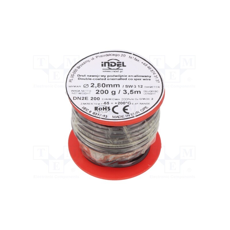 1 rol x INDEL - DN2E2,8-200G - Coil wire, double coated enamelled, 2.8mm, 0.2kg, -65÷200°C