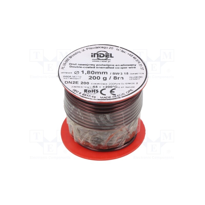 1 rol x INDEL - DN2E1,80-200G - Coil wire, double coated enamelled, 1.8mm, 0.2kg, -65÷200°C