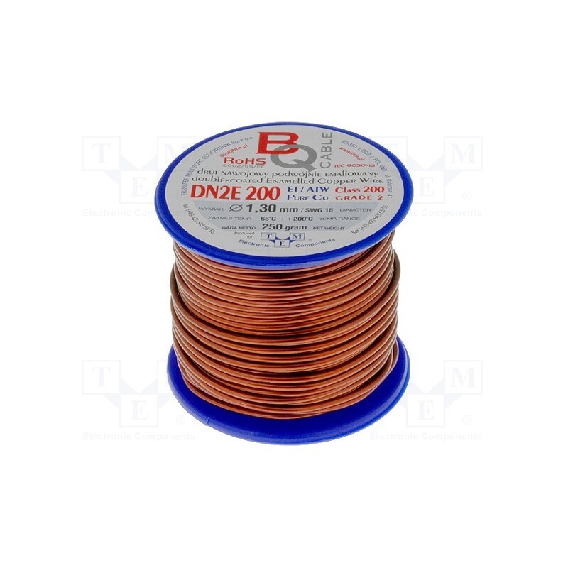1 rol x BQ CABLE - DN2E1.30/0.25 - Coil wire, double coated enamelled, 1.3mm, 0.25kg, -65÷200°C