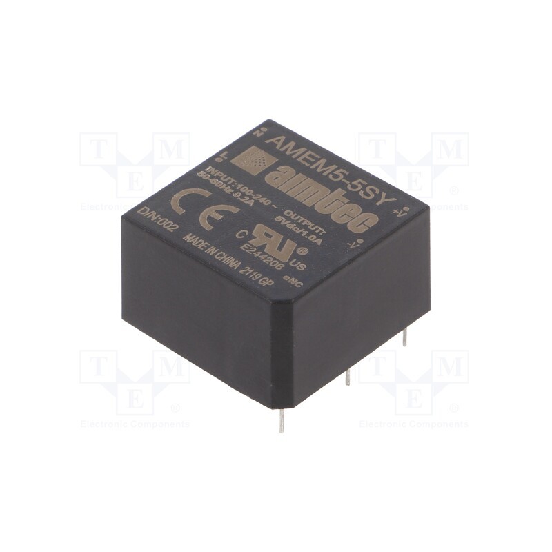 1 pcs x AIMTEC - AMEM5-5SY - Converter: AC/DC, 5W, 85÷264VAC, Usup: 120÷370VDC, Uout: 5VDC, 74%
