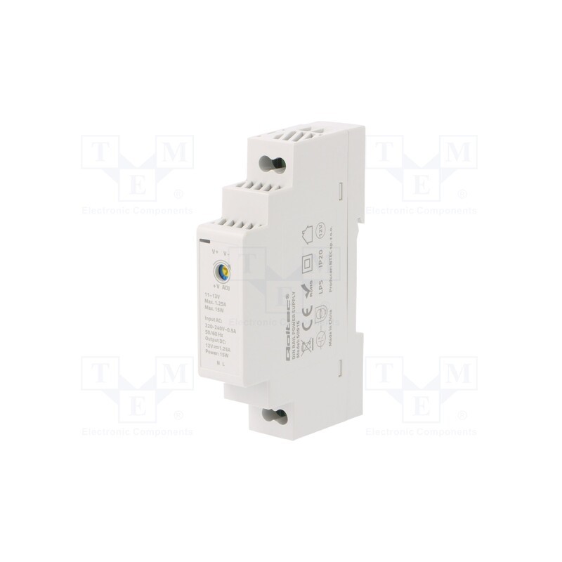 1 pcs x QOLTEC - 50916 - Power supply: switched-mode, for DIN rail, 15W, 12VDC, 1.25A, IP20