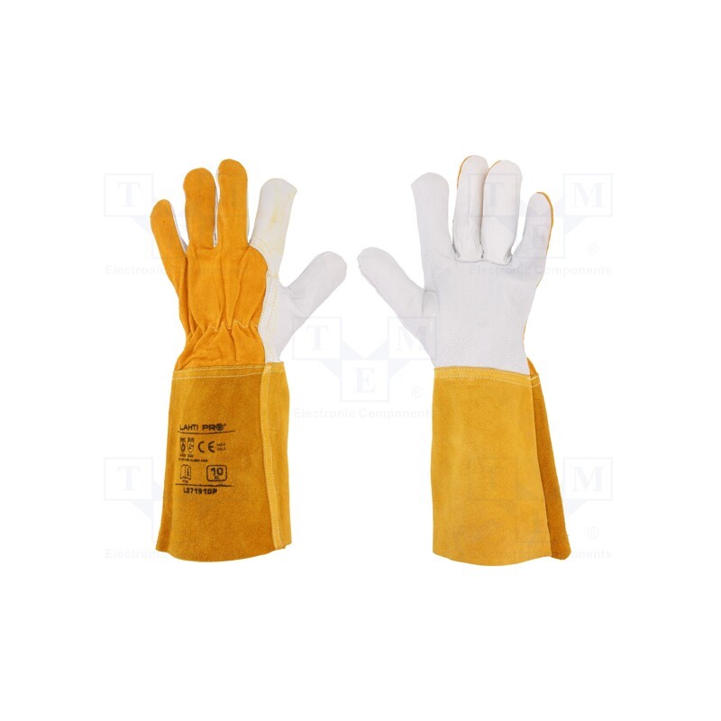 1 set x LAHTI PRO - L271910K - Protective gloves, Size: 10, natural leather, long