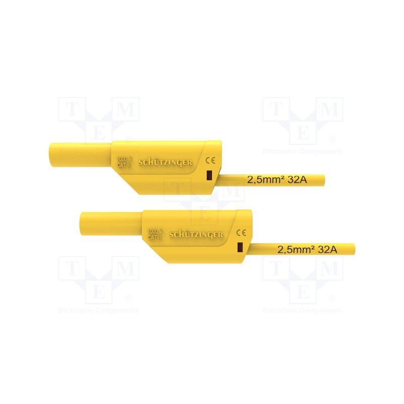 1 pcs x SCHu00dcTZINGER - VSFK 8500 / 2.5 / 50 / GE - Test lead, 32A, banana plug 4mm,both sides, Urated: 1kV, Len: 0.5m