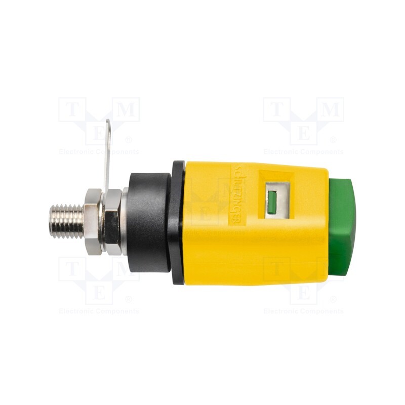 1 pcs x SCHu00dcTZINGER - SDK 503 / GNGE - Laboratory clamp, yellow-green, 70VDC, 16A, screw, nickel, 33VAC