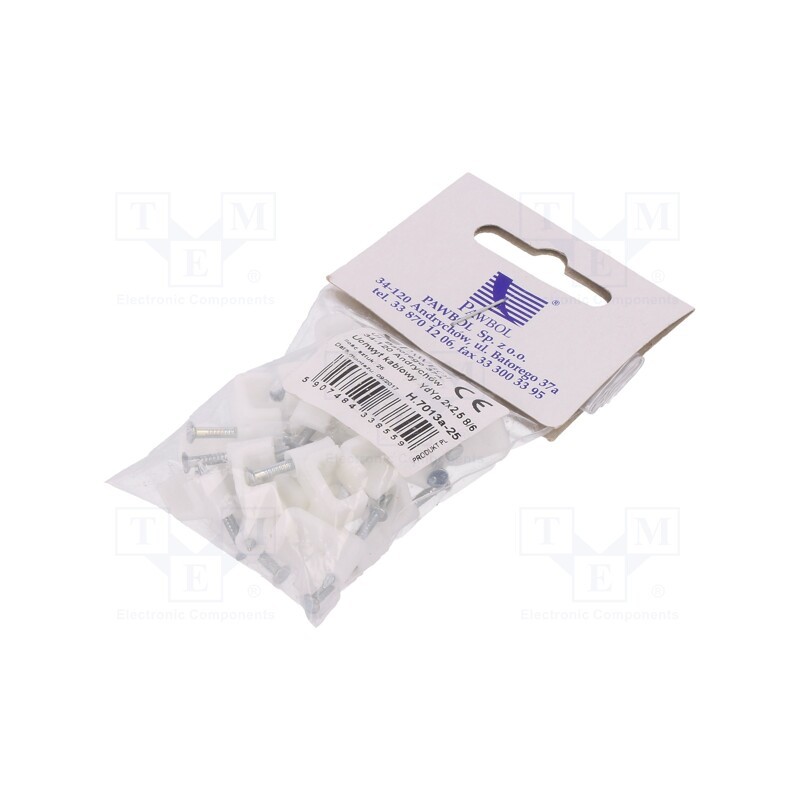 1 pcg x PAWBOL - H.7013A -25 -AS - Holder, white, for flat cable,YDYp 2x2,5, 25pcs, with a nail