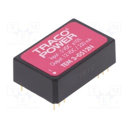 1 pcs x TRACO POWER - TEM 3-0512N - Converter: DC/DC, 3W, Uin: 4.5÷5.5V, Uout: 12VDC, Iout: 250mA, DIP24