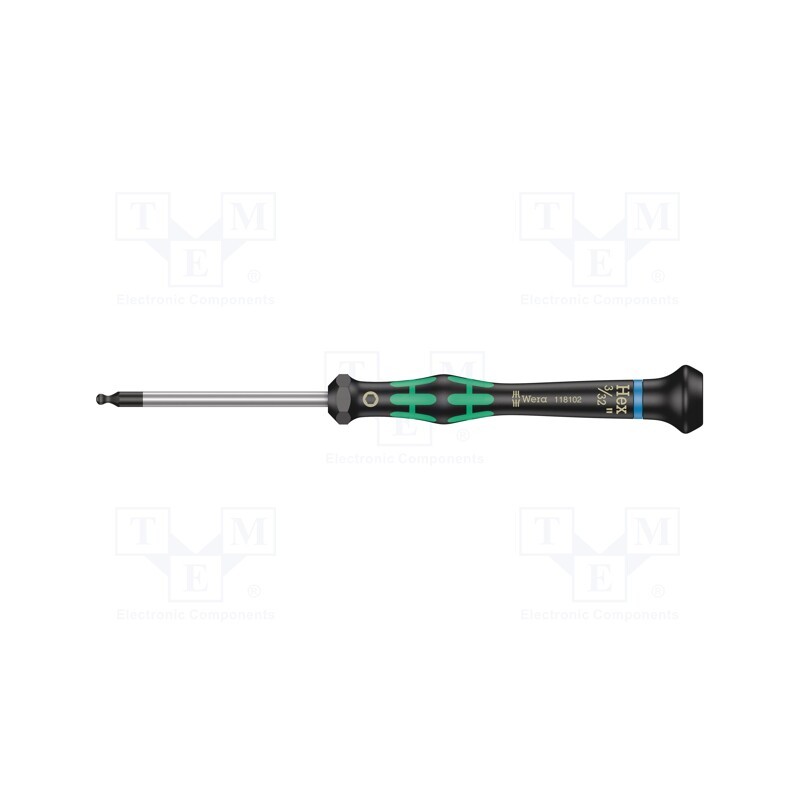 1 pcs x WERA - 5118102001 - Screwdriver, hex key,spherical, precision, HEX 3/32'