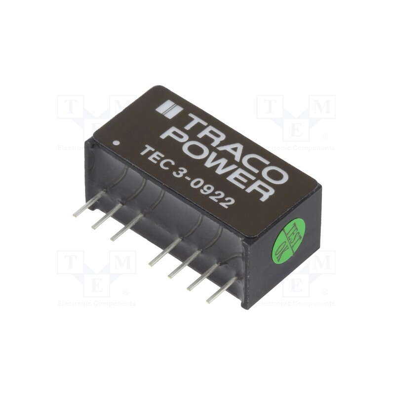 1 pcs x TRACO POWER - TEC 3-0922 - Converter: DC/DC, 3W, Uin: 4.5÷13.2V, Uout: 12VDC, Uout2: -12VDC