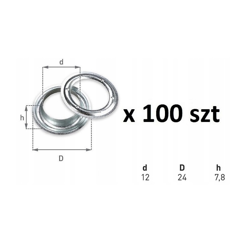 Stainless steel tarpaulin eyelets, diameter 12, 100 pcs