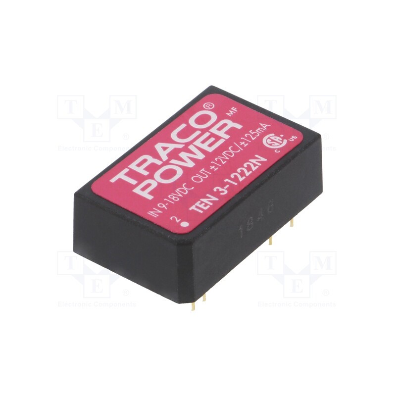 1 pcs x TRACO POWER - TEN 3-1222N - Converter: DC/DC, 3W, Uin: 9÷18V, Uout: 12VDC, Uout2: -12VDC, DIP24