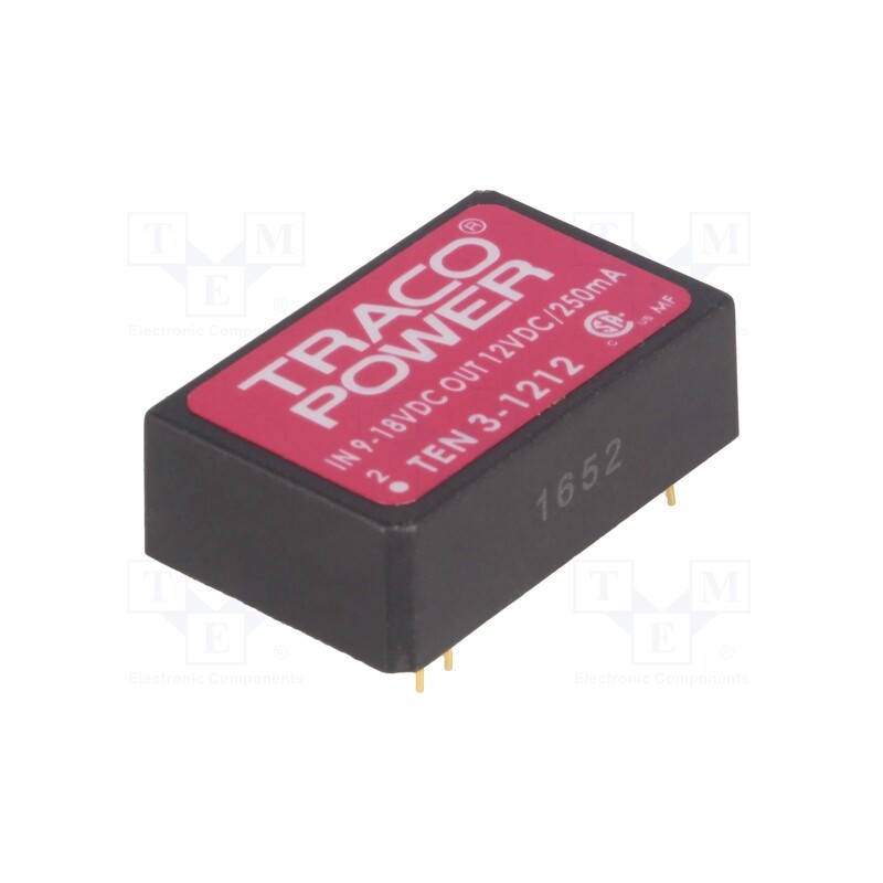 1 pcs x TRACO POWER - TEN 3-1212 - Converter: DC/DC, 3W, Uin: 9÷18V, Uout: 12VDC, Iout: 250mA, DIP24