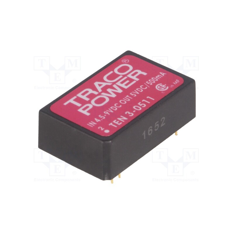 1 pcs x TRACO POWER - TEN 3-0511 - Converter: DC/DC, 3W, Uin: 4.5÷9V, Uout: 5VDC, Iout: 500mA, DIP24