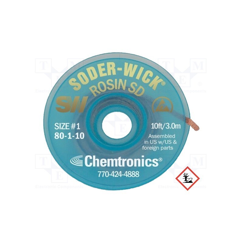 1 rol x CHEMTRONICS - SW80-1-10 - Tape: desoldering, halide-free,rosin,ROL0, W: 0.8mm, L: 3m, ESD