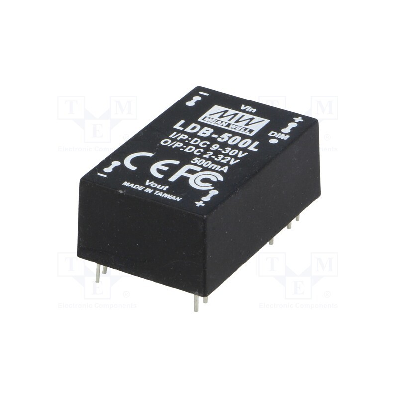 1 pcs x MEAN WELL - LDB-500L - Converter: DC/DC, 16W, Uin: 9÷30V, Uout: 2÷32VDC, Iin: 710mA, THT