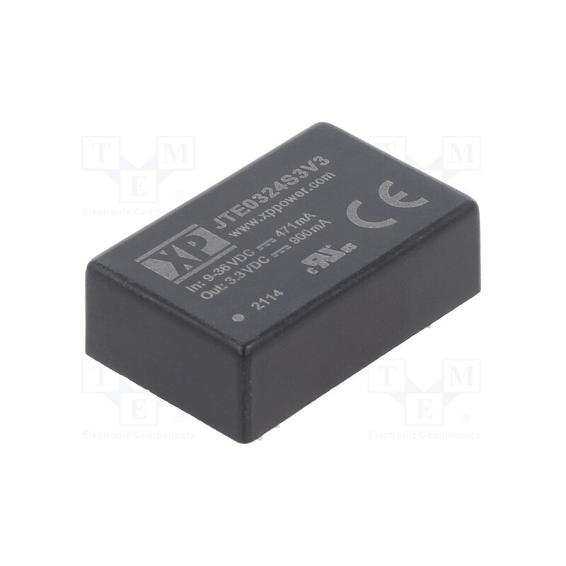1 pcs x XP POWER - JTE0324S3V3 - Converter: DC/DC, 3W, Uin: 9÷36V, Uout: 3.3VDC, Iout: 900mA, DIP24