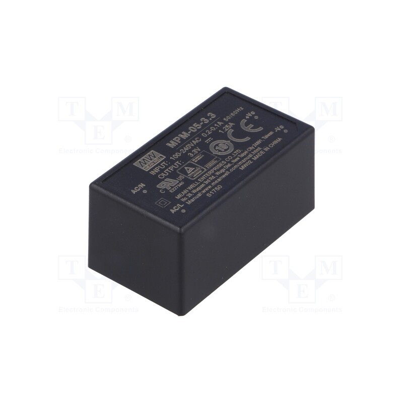 1 pcs x MEAN WELL - MPM-05-3.3 - Converter: AC/DC, 4.1W, 80÷264VAC, 3.3VDC, Iout: 1.25A, OUT: 1, 74%