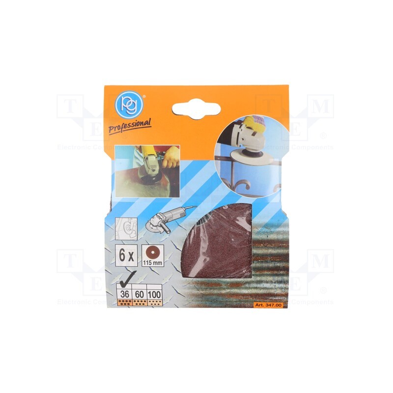 1 pcg x PG PROFESSIONAL - 347 - Sanding plate, Granularity: 36, fiber, Ø115mm, 6pcs.