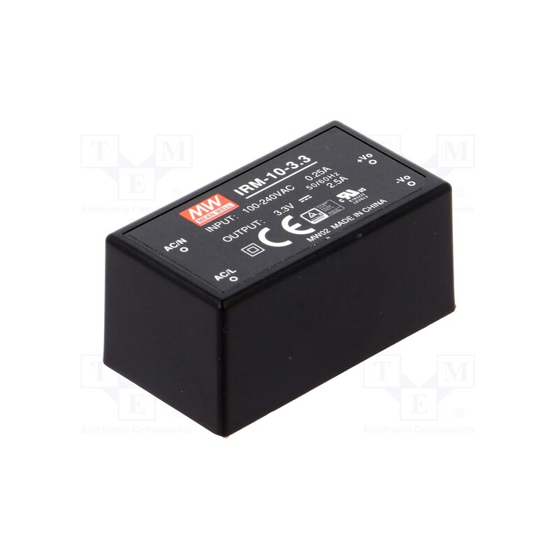 1 pcs x MEAN WELL - IRM-10-3.3 - Converter: AC/DC, 8.25W, 85÷264VAC, Usup: 120÷370VDC, Uout: 3.3VDC