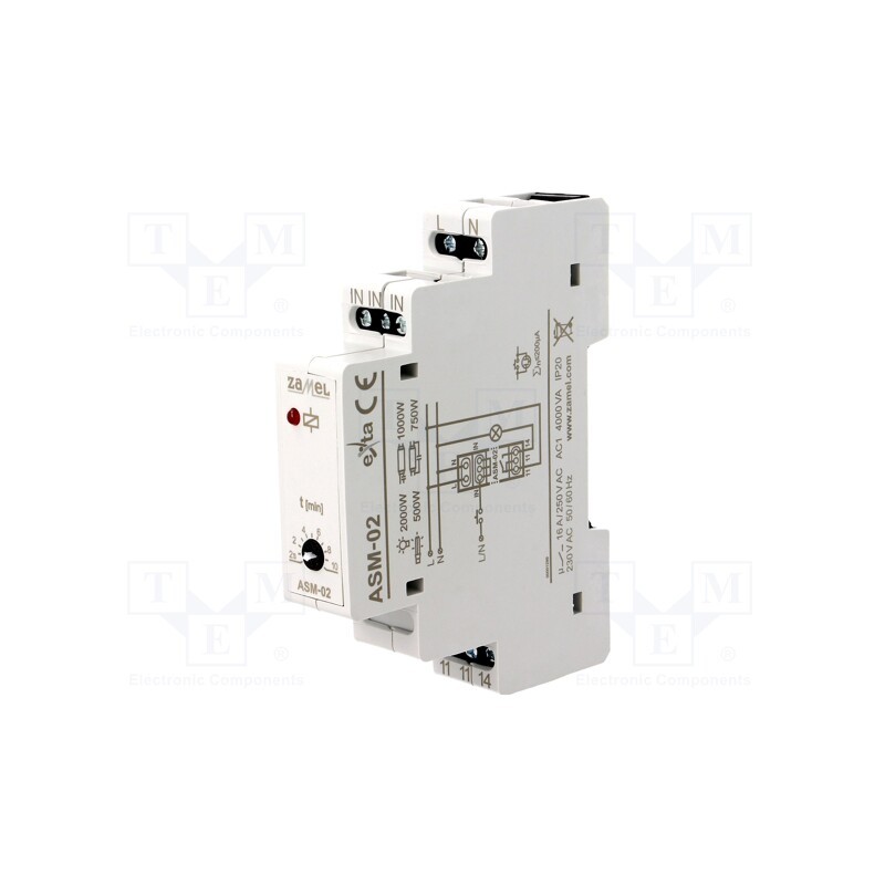 1 pcs x ZAMEL - ASM-02 - Staircase timer, for DIN rail mounting, 230VAC, SPST-NO, IP20