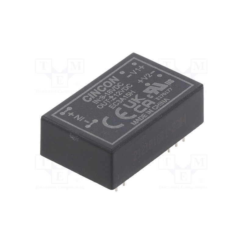 1 pcs x CINCON - EC3A15H - Converter: DC/DC, 3W, Uin: 9÷18V, Uout: 12VDC, Uout2: -12VDC, DIP24