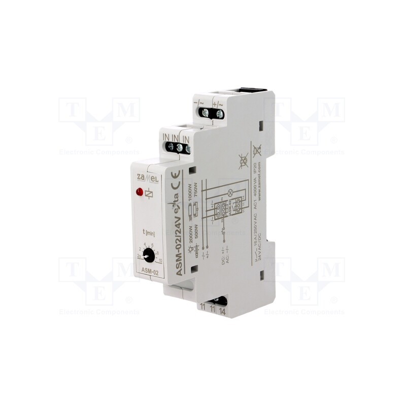 1 pcs x ZAMEL - ASM-02/24V - Staircase timer, for DIN rail mounting, 24VAC, 24VDC, SPST-NO