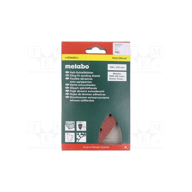 1 set x METABO - 625605000 - Sandpaper, Granularity: 80, Mounting: self-adhesive, wood,metal