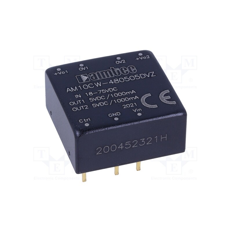 1 pcs x AIMTEC - AM10CW-480505DVZ - Converter: DC/DC, 10W, Uin: 18÷75V, Uout: 5VDC, Uout2: 5VDC, Iout: 1A