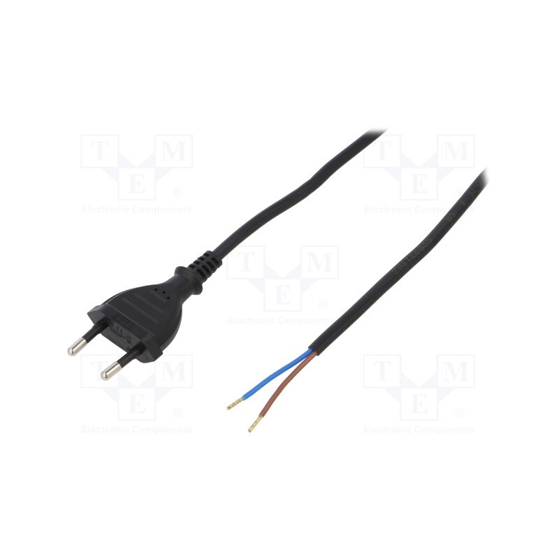 1 pcs x PLASTROL - W-97150 - Cable, 2x0.75mm2, CEE 7/16 (C) plug,wires, PVC, 5m, black, 2.5A
