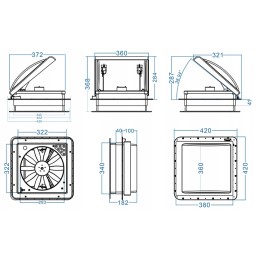 Roof window with vent crystal fan 40x40 12v
