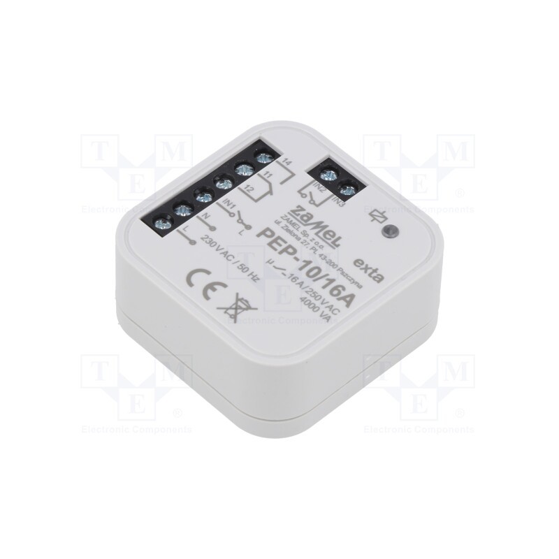 1 pcs x ZAMEL - PEP-10/16A - Relay, EXTA LIFE, flush mount, 230VAC, IP20, Temp: -10÷55°C