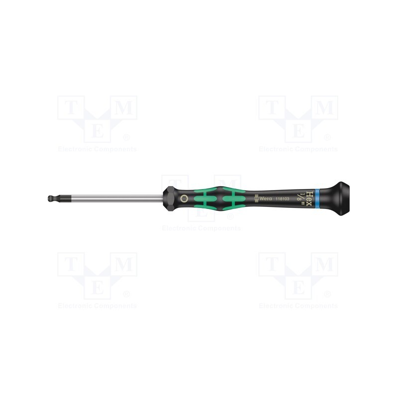 1 pcs x WERA - 5118103001 - Screwdriver, hex key,spherical, precision, HEX 1/8'