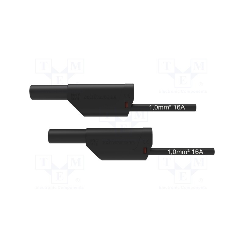 1 pcs x SCHu00dcTZINGER - VSFK 8500 / 1 / 100 / SW - Test lead, 16A, banana plug 4mm,both sides, Urated: 1kV, Len: 1m