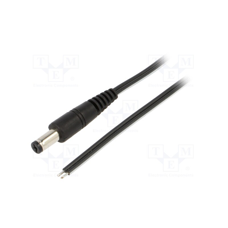 1 pcs x WEST POL - P55-TT-T050-150BK - Cable, 2x0.5mm2, wires,DC 5,5/1,7 plug, straight, black, 1.5m