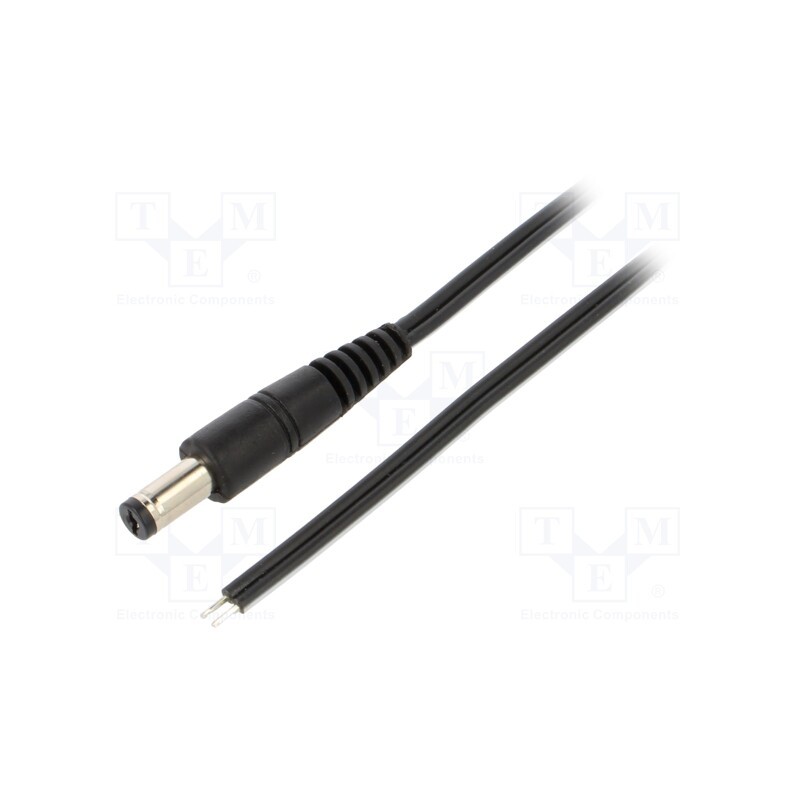 1 pcs x WEST POL - P55-TT-T050-050BK - Cable, 2x0.5mm2, wires,DC 5,5/1,7 plug, straight, black, 0.5m