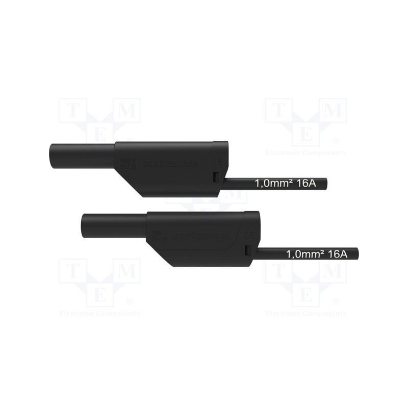 1 pcs x SCHu00dcTZINGER - VSFK 8700 / 1 / 100 / SW - Test lead, 16A, banana plug 4mm,both sides, Urated: 1kV, Len: 1m