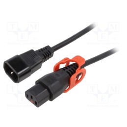 1 pcs x SCHAFFNER - IL13P-C14-H05-3100-300 - Cable, IEC C13 female,IEC C14 male, 3m, with IEC LOCK+ locking