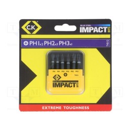 1 set x C.K - T4512 - Kit: screwdriver bits, Phillips, 50mm, Size: PH1,PH2,PH3, blister