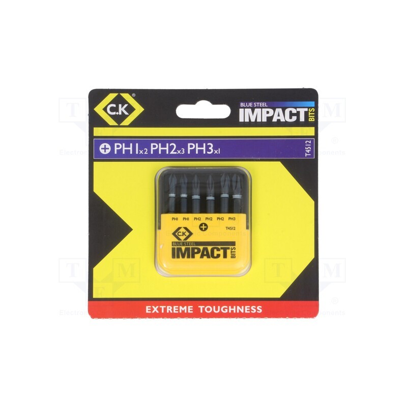 1 set x C.K - T4512 - Kit: screwdriver bits, Phillips, 50mm, Size: PH1,PH2,PH3, blister