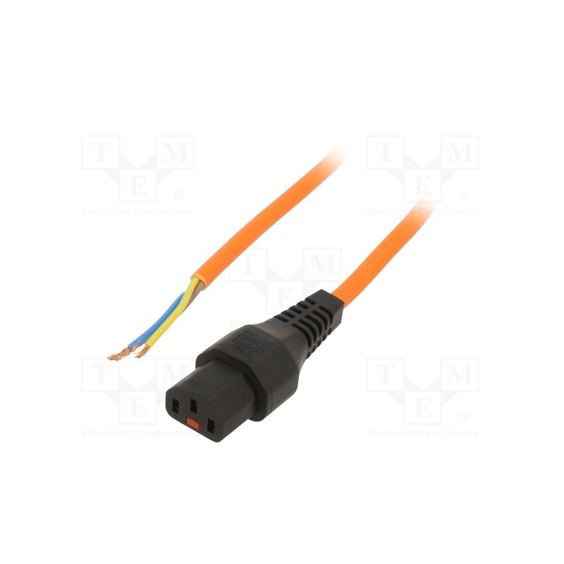 1 pcs x SCHAFFNER - IL13-SE-H05-3100-400-O - Cable, IEC C13 female,wires, 4m, with IEC LOCK locking, orange