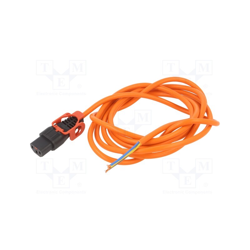 1 pcs x SCHAFFNER - IL13P-SE-H05-3100-300-O - Cable, IEC C13 female,wires, 3m, with IEC LOCK+ locking, orange
