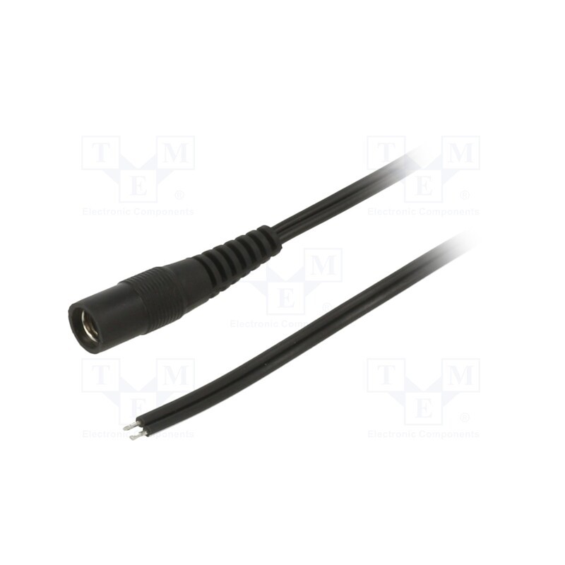1 pcs x WEST POL - S21-TT-T050-200BK - Cable, 2x0.5mm2, wires,DC 5,5/2,1 socket, straight, black, 2m