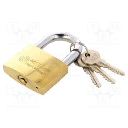 1 pcs x MEGA - 24250 - Padlock, hardened shackle, shackle, Equipment: key x3, Mat: brass