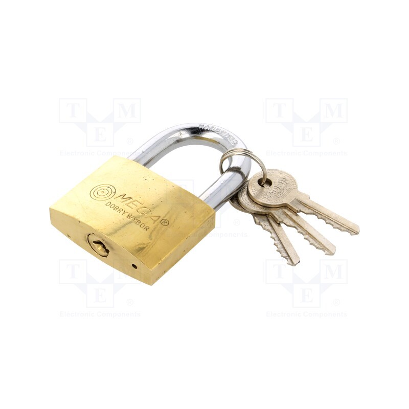 1 pcs x MEGA - 24250 - Padlock, hardened shackle, shackle, Equipment: key x3, Mat: brass