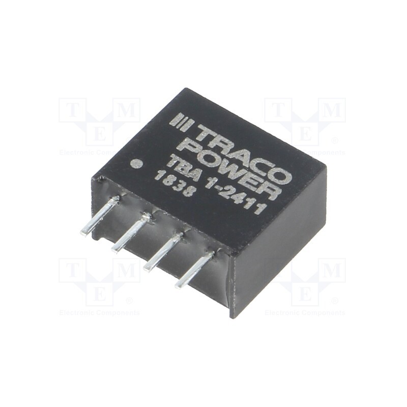 1 pcs x TRACO POWER - TBA 1-2411 - Converter: DC/DC, 1W, Uin: 21.6÷26.4V, Uout: 5VDC, Iout: 200mA, SIP4