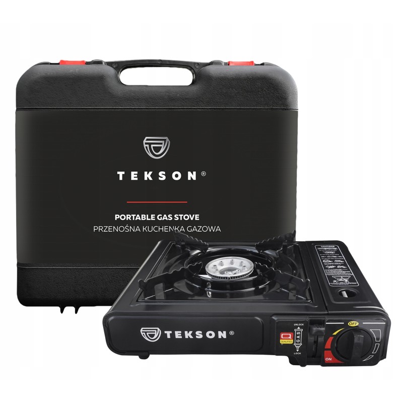 Tourist stove, gas cartridge, plastic suitcase