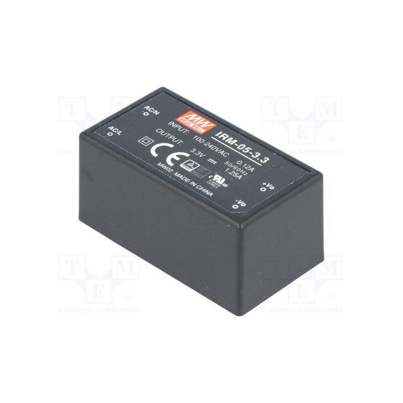 1 pcs x MEAN WELL - IRM-05-3.3 - Converter: AC/DC, 4.125W, 85÷264VAC, Usup: 120÷370VDC, Uout: 3.3VDC